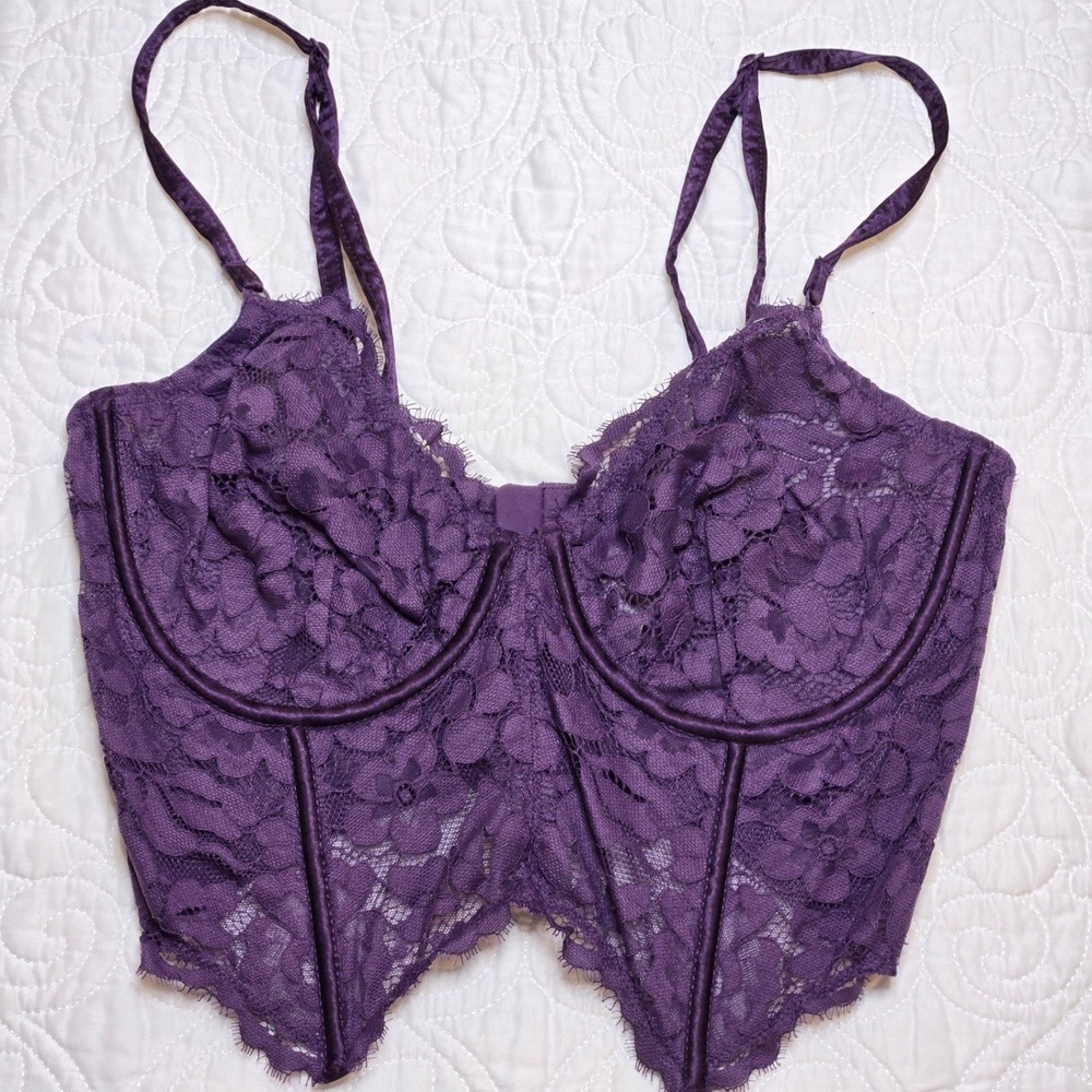 Anthropologie Cosabella Magnolia Longline Bra Womens Purple‎ New Lace Corset 34C - Picture 5 of 5